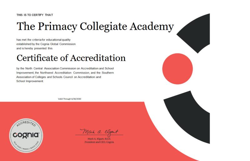 Primacy Cognia Accreditation